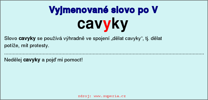 Vyjmenovan slovo cavyky, vyjmenovan slova po V, pravopis i/y, pehled, cvien na diktty, pracovn list.